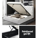darrahopens Furniture > Bedroom Artiss Tiyo Bed Frame PU Leather Gas Lift Storage - White King Single