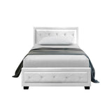 darrahopens Furniture > Bedroom Artiss Tiyo Bed Frame PU Leather Gas Lift Storage - White King Single