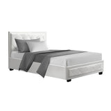 darrahopens Furniture > Bedroom Artiss Tiyo Bed Frame PU Leather Gas Lift Storage - White King Single