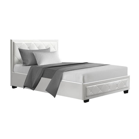 darrahopens Furniture > Bedroom Artiss Tiyo Bed Frame PU Leather Gas Lift Storage - White King Single