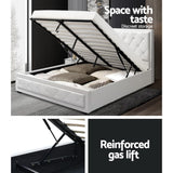 darrahopens Furniture > Bedroom Artiss Tiyo Bed Frame PU Leather Gas Lift Storage - White Queen