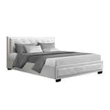 darrahopens Furniture > Bedroom Artiss Tiyo Bed Frame PU Leather Gas Lift Storage - White Queen