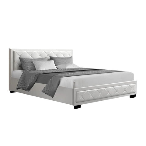 darrahopens Furniture > Bedroom Artiss Tiyo Bed Frame PU Leather Gas Lift Storage - White Queen