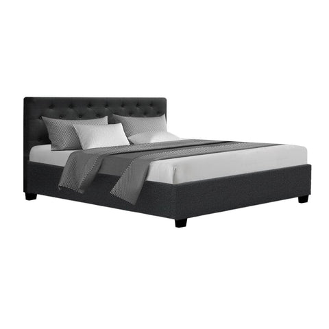 darrahopens Furniture > Bedroom Artiss Vila Bed Frame Fabric Gas Lift Storage - Charcoal Queen