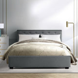 darrahopens Furniture > Bedroom Artiss Vila Bed Frame Fabric Gas Lift Storage - Grey Double