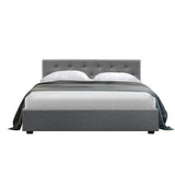 darrahopens Furniture > Bedroom Artiss Vila Bed Frame Fabric Gas Lift Storage - Grey Double