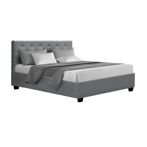 darrahopens Furniture > Bedroom Artiss Vila Bed Frame Fabric Gas Lift Storage - Grey Double