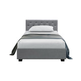 darrahopens Furniture > Bedroom Artiss Vila Bed Frame Fabric Gas Lift Storage - Grey King Single