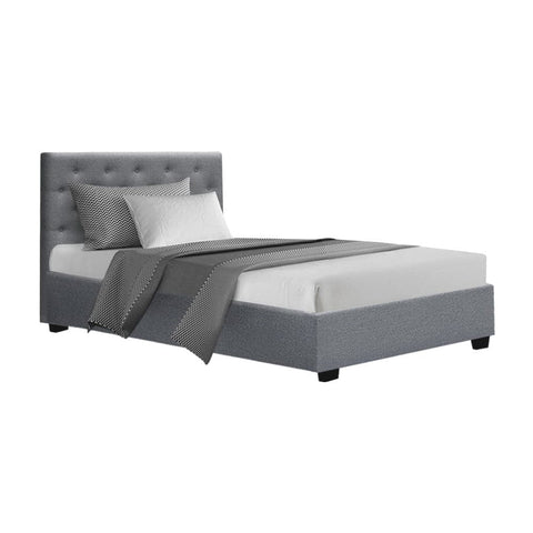 darrahopens Furniture > Bedroom Artiss Vila Bed Frame Fabric Gas Lift Storage - Grey King Single