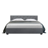darrahopens Furniture > Bedroom Artiss Vila Bed Frame Fabric Gas Lift Storage - Grey Queen