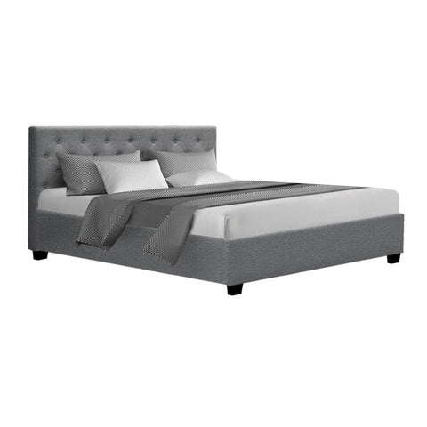 darrahopens Furniture > Bedroom Artiss Vila Bed Frame Fabric Gas Lift Storage - Grey Queen