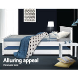 darrahopens Furniture > Bedroom Artiss Wooden Trundle Bed Frame Timber Slat King Single Size White