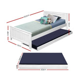 darrahopens Furniture > Bedroom Artiss Wooden Trundle Bed Frame Timber Slat King Single Size White