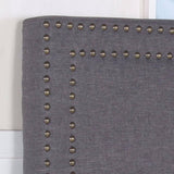 darrahopens Furniture > Bedroom Bed Head Queen Charcoal Headboard Upholstery Fabric Studded Buttons