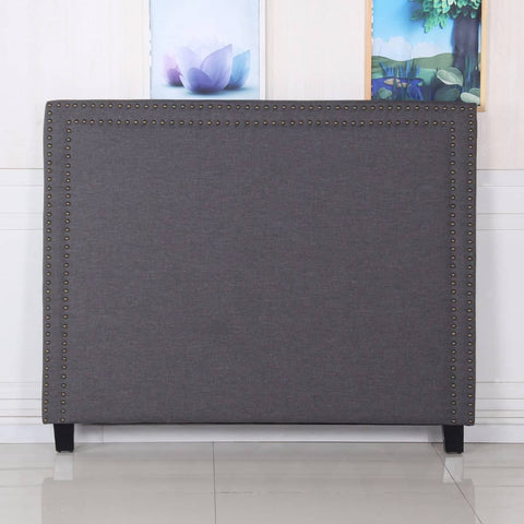darrahopens Furniture > Bedroom Bed Head Queen Charcoal Headboard Upholstery Fabric Studded Buttons