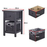 Darrahopens Furniture > Bedroom Bedside Table Nightstand with Drawer and Wicker Basket Grey