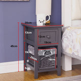 Darrahopens Furniture > Bedroom Bedside Table Nightstand with Drawer and Wicker Basket Grey