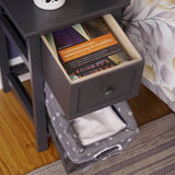Darrahopens Furniture > Bedroom Bedside Table Nightstand with Drawer and Wicker Basket Grey