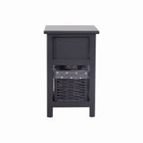 Darrahopens Furniture > Bedroom Bedside Table Nightstand with Drawer and Wicker Basket Grey