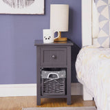 Darrahopens Furniture > Bedroom Bedside Table Nightstand with Drawer and Wicker Basket Grey