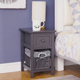 Darrahopens Furniture > Bedroom Bedside Table Nightstand with Drawer and Wicker Basket Grey