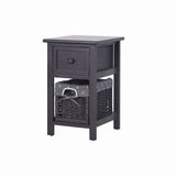 Darrahopens Furniture > Bedroom Bedside Table Nightstand with Drawer and Wicker Basket Grey