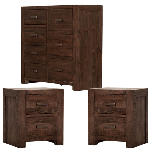 Darrahopens Furniture > Bedroom Catmint Set of 2 Bedside Table Tallboy Bedroom Furniture Package Set Grey Stone