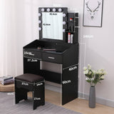 Darrahopens Furniture > Bedroom Diana Vanity Set with Shelves Cushioned Stool and Lighted Mirror- Black