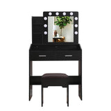 Darrahopens Furniture > Bedroom Diana Vanity Set with Shelves Cushioned Stool and Lighted Mirror- Black