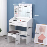 Darrahopens Furniture > Bedroom Diana Vanity Set with Shelves Cushioned Stool and Lighted Mirror- White