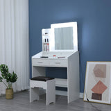 Darrahopens Furniture > Bedroom Diana Vanity Set with Shelves Cushioned Stool and Lighted Mirror- White