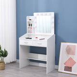 Darrahopens Furniture > Bedroom Diana Vanity Set with Shelves Cushioned Stool and Lighted Mirror- White