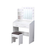 Darrahopens Furniture > Bedroom Diana Vanity Set with Shelves Cushioned Stool and Lighted Mirror- White