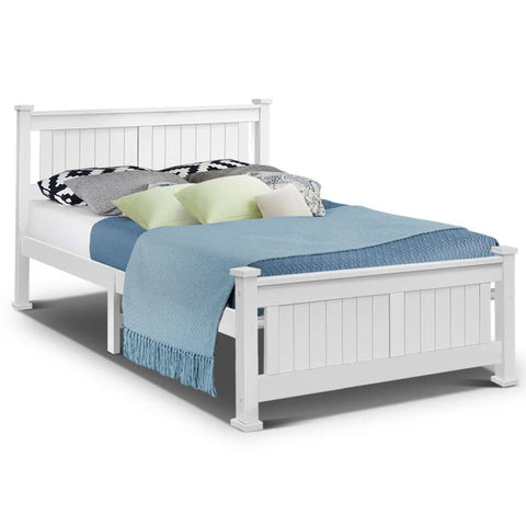darrahopens Furniture > Bedroom Double Size Wooden Bed Frame - White