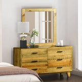 darrahopens Furniture > Bedroom Dresser with 6 Storage Drawers in Solid Acacia With Mirror in Vintage Light Brown Colour