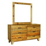 darrahopens Furniture > Bedroom Dresser with 6 Storage Drawers in Solid Acacia With Mirror in Vintage Light Brown Colour