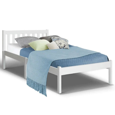 Darrahopens Furniture > Bedroom EKKIO Single Wooden Bed Frame (White) EK-WBF-100-HH