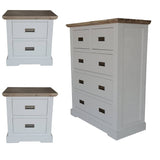 Darrahopens Furniture > Bedroom Fiona Set of 2 Bedside Table Tallboy Bedroom Furniture Package Set White Grey