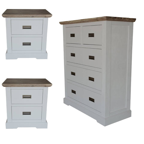 Darrahopens Furniture > Bedroom Fiona Set of 2 Bedside Table Tallboy Bedroom Furniture Package Set White Grey