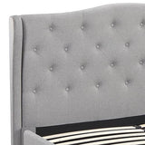 darrahopens Furniture > Bedroom Gas Lift Queen Size Storage Bed Frame Upholstery Fabric in Grey Colour with Tufted Headboard and Wings