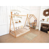 Darrahopens Furniture > Bedroom Kids Tent Montessori Toddler Floor Bed Wooden Bedframe