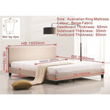 darrahopens Furniture > Bedroom King Linen Fabric Bed Frame Beige