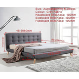 darrahopens Furniture > Bedroom King Linen Fabric Deluxe Bed Frame Grey