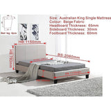 darrahopens Furniture > Bedroom King Single Linen Fabric Bed Frame Beige