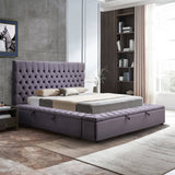 Darrahopens Furniture > Bedroom King Size Bedframe Velvet Upholstery Dark Grey Colour Tufted Headboard Deep Quilting