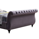 Darrahopens Furniture > Bedroom King Size Sleigh Bedframe Velvet Upholstery Grey Colour Tufted Headboard And Footboard Deep Quilting