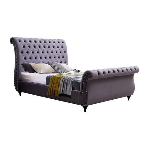 Darrahopens Furniture > Bedroom King Size Sleigh Bedframe Velvet Upholstery Grey Colour Tufted Headboard And Footboard Deep Quilting