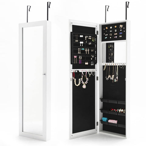 darrahopens Furniture > Bedroom La Bella 120cm White Wall Mount Mirror Jewellery Cabinet Storage Organiser Wallis