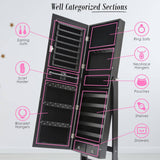 darrahopens Furniture > Bedroom La Bella Black Mirror Jewellery Cabinet LOWE 146cm Organiser 2 Drawers