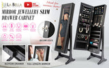 darrahopens Furniture > Bedroom La Bella Black Mirror Jewellery Cabinet LOWE 146cm Organiser 2 Drawers